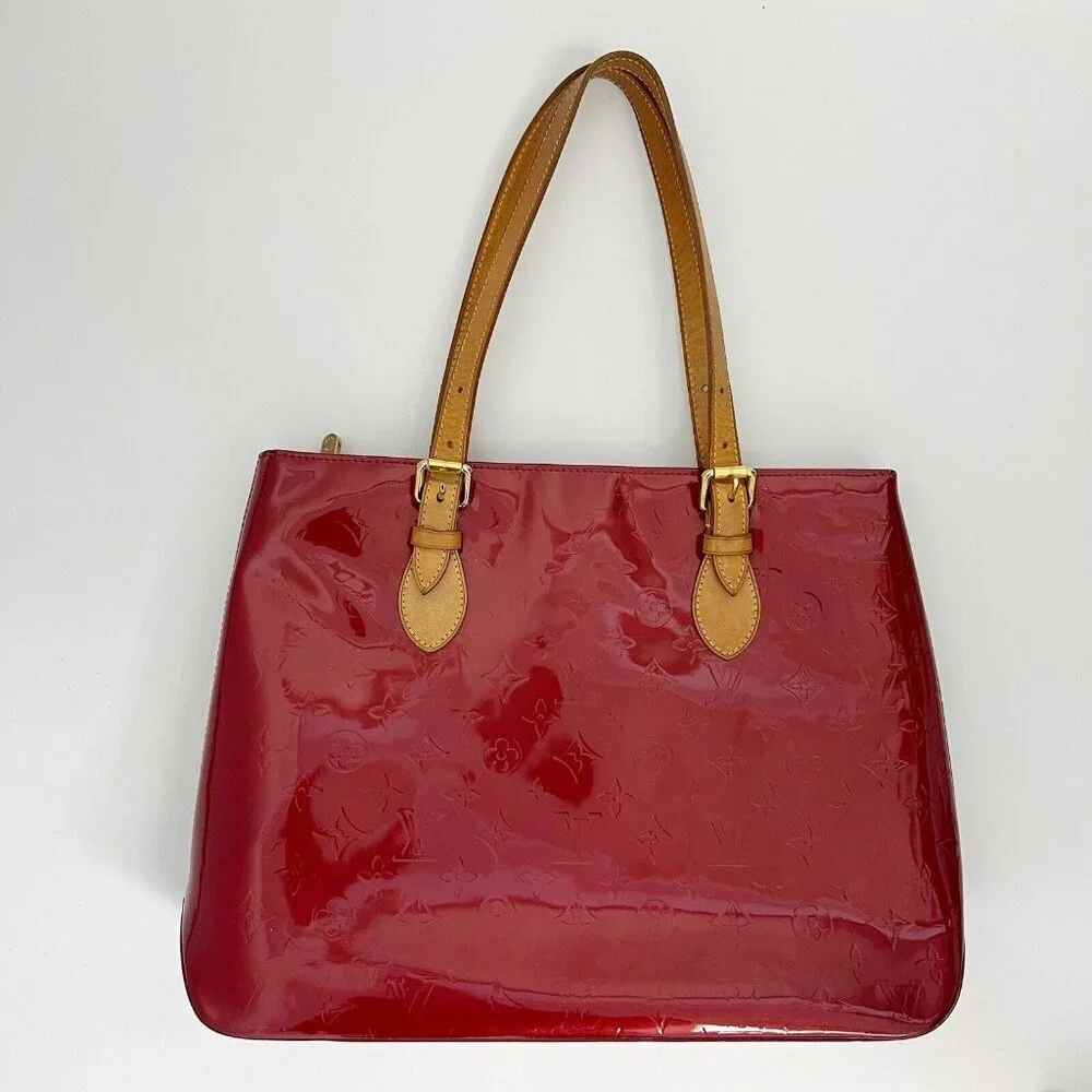 Louis Vuitton Tote Bag Brentwood Vernis Monogram Patent Leather Red Shoulder